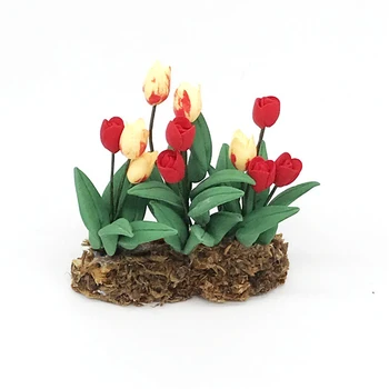 1/12 Miniatiūriniai Lėlių Priedai Mini Tulpių Modeliavimas Sodo Gėlių Modelio Žaislai Doll House Dekoro