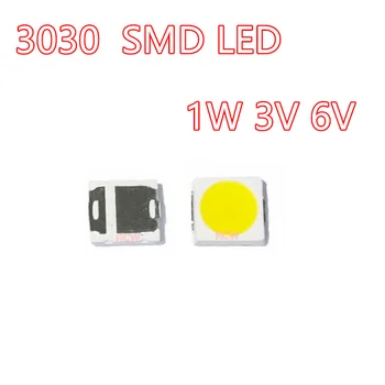 100VNT 3030 SMD LED 1W High Power Lemputė Karoliukai 3V 6 V Balta Šiltai Balta Apšvietimo lemputė karoliukai