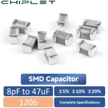 100vnt 1206 Chip SMD Kondensatorius 8pF į 47uF Priimti Pritaikymas ±5% ±10% ±20% Keramikos 1uF 2.2 uF 10nF 47nF 68nF 470nF 680pF