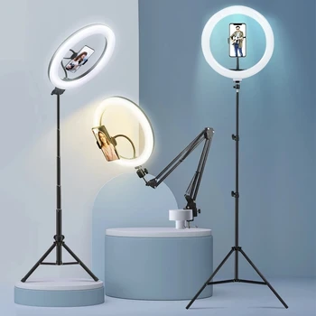 10quot 26cm LED Selfie Užpildyti Žiedas, Šviesos, Fotografijos ir Vaizdo Lempa RingLight Apšvietimas Su Stovo, Trikojo Pritemdomi Telefono Turėtojas Trepied