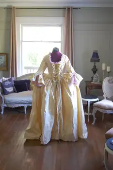 18 Amžiuje marija Antuanetė Viktorijos Rokoko Geltona Kostiumas Dress Helovinas prancūzijos Teismas Suknelė Viduramžių Rokoko stiliaus Suknelė