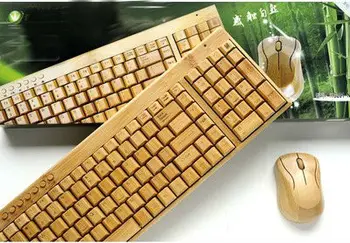 19 metų naujų bambuko klaviatūros ir pelės rinkinys, wireless ultra-plonas bambuko klaviatūra ir pelė