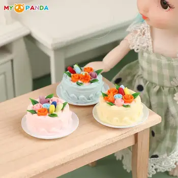 1Set Lėlių Modeliavimas Derliaus Pyragas Su Patiekalą Doll House Tortą Modelis Lėlių Virtuvės Maisto Scenos Dekoracija Žaislas