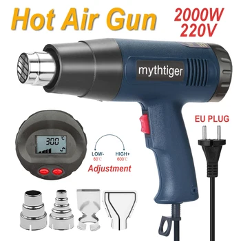 2000W Pramonės Elektros Hot Air Gun 220V ES Thermoregulator Šilumos Ginklus LCD Ekranas Trauktis Vyniojimo Šiluminės galios įrankis