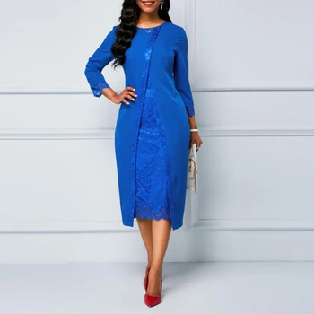 2020 Spalvingas Mėlynos spalvos Nėrinių Arbata Ilgis Brangakmenis Kaklo Motina Nuotakos Suknelės ilgomis Rankovėmis Apvalkalą Vestuvių Chalatai Svečias