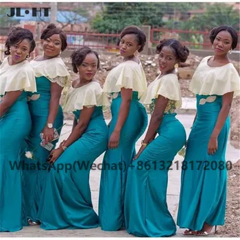 2021 Plius Dydis Žalsvai Undinė Bridesmaid Dresses Ilgai Nėrinių Vestuvės Satino Suknelė Moterims Afrikos Bridesmaid Dresses