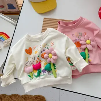 2022 M. Rudenį Mergaičių Mados Gėlių Ilgomis Rankovėmis Marškinėlius Baby Kid Schildren Puloveris Viršų