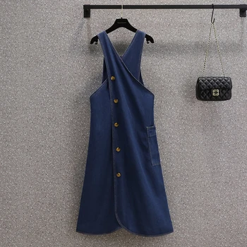 2023 Naujas Vasaros Moterų v-kaklo Elegantiškas mygtuką Kišenė Kratinys Dirželis Laisvas Atsitiktinis Šifono Džinsai mėlynos Suknelės Moteriška Suknelė drabužių
