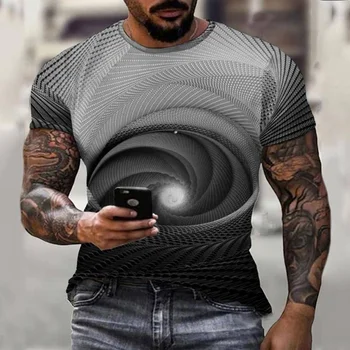 2023 Naujas Vasaros Vizualinį Poveikį Modelio 3D Spausdinimo Vyrų Atsitiktinis T shirts O-Kaklo trumpomis Rankovėmis Harajuku Streetwear
