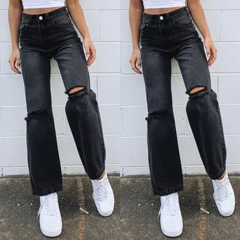 2023 Naujos Gatvės Tiesios Kelnės Y2K Džinsai Streetwear Moterų Neveikiančių Skylę Džinsinio audinio Kelnės vientisos Spalvos paaukštintu liemeniu Džinsai джинсы