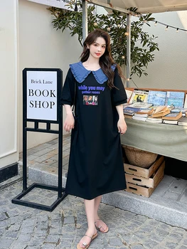 2023 Vasaros Korėjos Mados Marškinėliai Moteris Suknelė Elbise Atsitiktinis Palaidų Plius Dydis Kratinys Džinsinio Lėlės Apykaklės Ilgai Suknelės Moterims