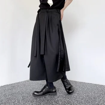 2023 Vasaros korėjos stiliaus Asmeninį juostele dizaino kelnės vyrams, atsitiktinis palaidų dvigubo sluoksnio kelnės vyrams trousera,dydis M-XL