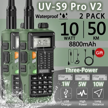 2vnt Baofeng UV-S9 PRO V2 IP68 Vandeniui Tri-Power Walkie Talkie Vhf Uhf Dual Band Didelės Galios CB Radijo Ilgo Nuotolio Du Būdu Radijo