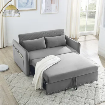 3-in-1 miegamoji sofa,reguliuojamas kabina su pull-lova, 2 juosmens pagalvės ir šoninės kišenės, minkštas aksominis sl kabrioletas
