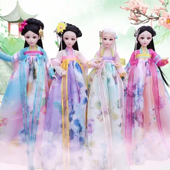 30cm Senovės Kinų Hanfu Lėlės Drabužių Komplektas su galvos Apdangalai, Priedai Rūmuose Princesė Pasakų Lėlės Ilgų Tiesių Plaukų Mergaičių Žaislai