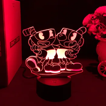 3D Žaidimas Pav Cuphead Mugman lempa LED Nakties Šviesos Dekoro Lempos Vaikas Miegamojo Apšvietimas Gimtadienio, Kalėdų Dovana, Naktiniai staleliai, Lempa