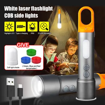 4Colors 2000LM LED Žibintuvėlis Balta/Žalia/Raudona/Mėlyna+Cob Fakelas USB Įkrovimo Kabinti Kempingas Šviesos Su Uodega Kablys+4 lempų gaubtai