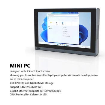 5.5 Mini PC 8GB 128GB Už Celeron J4125 Touch Screen 11 2.4 GHZ 5.0 Ghz WiFi 6.0/BT5.2