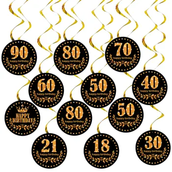 6pcs Juodojo Aukso 50 Metų Gimtadienio Dekoro Spiralės Pakabukas Dekoro Vyrai Laimingas 50-ojo Gimtadienio Prekių Kabinti Pakabučiai