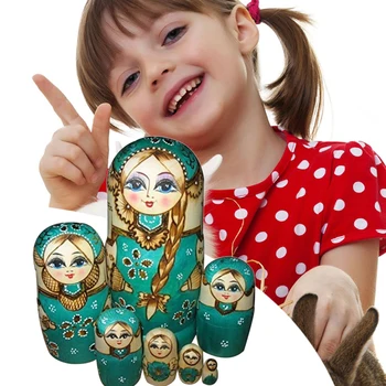 7pcs Mediniai rusijos Lizdus Lėlės Nerijos Mergina Tradicinių Matryoshka Lėlės