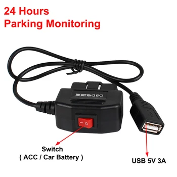 Automobilių DVR Hardwire Rinkinys, skirtas Mažo Tūrio Apsaugos 5V 3A USB Automobilinis Įkrovimo Kabelis OBD Dashcam 24H Stovėjimo Stebėsenos Automobilio Aksesuaras