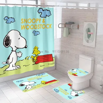 Bandai Snoopy 3D Animaciją Dušo Užuolaidos Anime Užuolaidų Grindų Kilimėlis Ne Slydimo atsparus Vandeniui Atvėsti Vonios kambarys Dušo Užuolaidų Komplektas