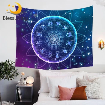 BlessLiving Zodiako Gobelenas Lotus Mandala Sienos Kabo Violetinė Mėlyna Gėlių Dekoratyvinės Sienų Kilimų Žvaigždynas Galaxy Lakštai