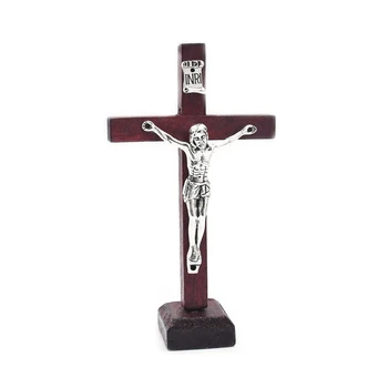 C9GA Medinė Katalikų Jėzaus Kryžius, Koplytstulpis su Stovu Religinės Maldos Stalo Dekoras