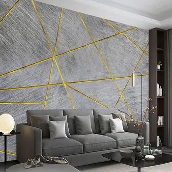 Custom 3D aukso gija pilkojo cemento sienos geometrinis lipni tapetai kambarį miegamasis retro abstrakčiai freskos