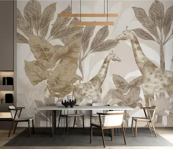 Custom papel de parede 3d Šiaurės tropinių augalų žirafa, sienų lipdukų dekoravimas fone 3D kambarį foną