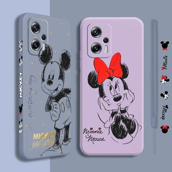 Disney Mickey Minnie Meilės Xiaomi POCO X5 M5 C40 M4 X4 F4 C40 X3 NFC F3 GT M4 M3 M2 Pro 4G 5G Skysčio Kairėje Virvę, Telefono dėklas