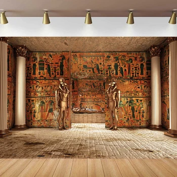 Egipto Šventyklos Salė hypostylowa Fotografijos Fonas Archeologijos Aukso Egiptas Rūmai su Hieroglifinis Sienos Freskos Fone