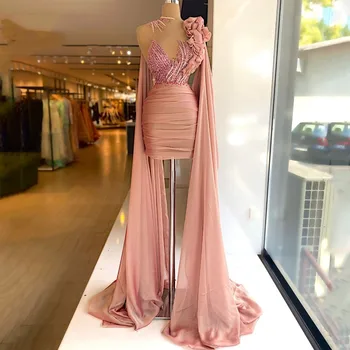 Elegantiškas Kokteilių Suknelės Apvalkalą Trumpą Mini Šifono Zawalcowany Šalies Homecoming Haute Couture Suknelės