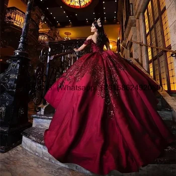 Elegantiškas Raudonas Quinceanera Suknelės Kišenės 2022 Blizgančiais Aplikacijos Off Peties Saldus 16 Suknelė Vestido De 15 Anos Kamuolys Prom Chalatai