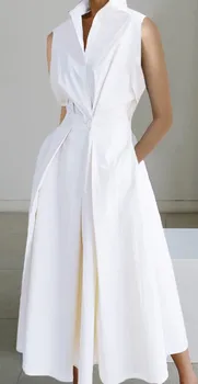 Elegantiškas Šalis Suknelės Moterims, Drabužiai 2023 Vasaros Priemiestinių Mados Polka Dot Spausdinti Mygtuką Naujas Suknelės Balta Suknelė Skraiste