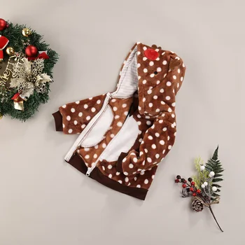 Emmababy Vaikų ilgomis Rankovėmis Pliušinis Užtrauktukas Cardigan Animacinių filmų Dot 3D Ragų, žieminis Paltas su Gobtuvu 1-5T Viršutiniai drabužiai, Paltai Kalėdų