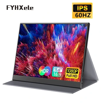 FYHXele Nešiojamasis Ekranas 15.6 colių FHD 1080P Laptopo Monitorius, USB, C HDMI Žaidimų Ultra-Slim IPS Ekranas w/Smart Cover & Garsiakalbiai