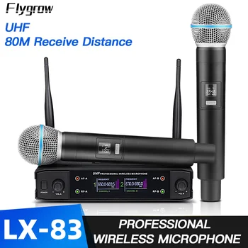Flygrow LX-83 Profesionalių Belaidžių Mikrofonų UHF Fiksuoto Dažnio 2 Kanalų Dinaminis Mokyklos,Teatro,Šalies,Karaoke,Bažnyčia