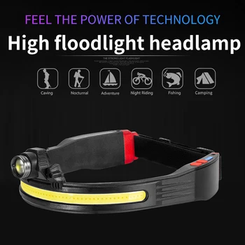 Galvos Lempa Lempos 90 Laipsnių Sukimosi COB Nešiojamų Lempos Tipas C Greito Įkrovimo su LED Ekranas, Kelionės Žygiai, Žvejyba, Kempingas