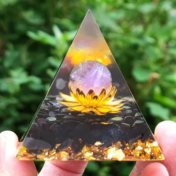 Gyvenimo Gėlė Orgone Piramidės Natūralių Kristalų Energijos Obsidianas + Ametistas Meditacijos Priemonė Pasisekė Surinkti
