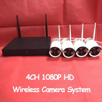 H. 265 4CH 1080P Belaidės Vaizdo Kameros Sistema, Lauko Wi-fi IP Kamera ONVIF P2P Saugumo Stebėjimo kamerų NVR Rinkinys