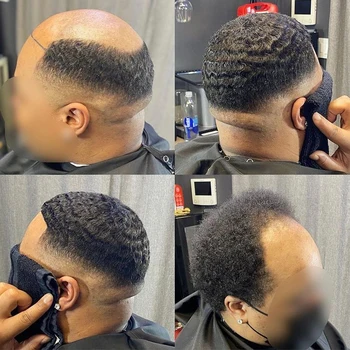 Indijos žmogaus plaukų pakeitimo afro banga vyras vienetas 8mm 10mm visiškai nėrinių pagrįstas toupees juodosios vyrai