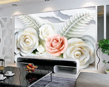 Individualizuotos Fono paveikslėlį Atmosferos Mados Įspaustu Gėlių 3D Prabangus Gyvenamasis Kambarys su Sofa-lova, TV Foną, Sienos Dekoratyvinis Dažymas Freskomis