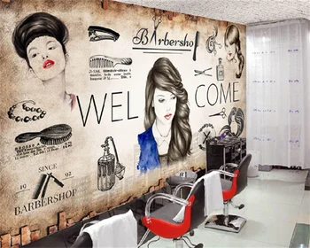 Individualizuotos fono paveikslėlį Europos ir Amerikos retro plytų siena mados plaukų salonas, kirpykla, fono sienos dekoratyvinės tapybos freskos