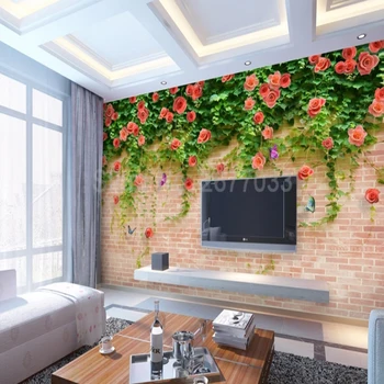 Individualų Freskos 3D Tapetai Plytų Siena Gėlių Vynuogių Didelis Vandeniui Audinio Kambarį, TV Foną, Namų Dekoro