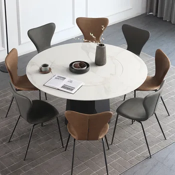 Itališko stiliaus apvalus valgomojo stalas, Modernus minimalistinio bronzos apvalus valgomojo stalas su patefonu