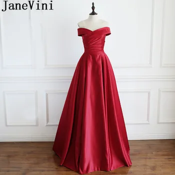 JaneVini 2019 Bordo Prom Dresses Galajurken Lang Elegantiškas Ilgas Satino Off Peties Nėriniai-Up Šalis Suknelės Ponios Vakare Gown