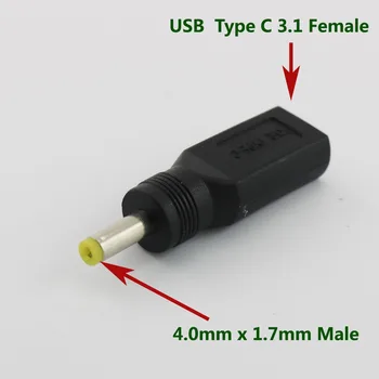 Juoda USB 3.1 C Tipo USB-C, Moterų-4,0 mm x 1,7 mm Male DC Maitinimo Mokestis Įkrovimo Adapteris Adapteris Jungtis