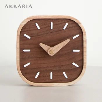 Juoda riešutmedžio medžio masyvo staliukas laikrodis, darbo stalas laikrodis silent staliukas laikrodį mini mažas laikrodis Šiaurės kūrybos apdaila