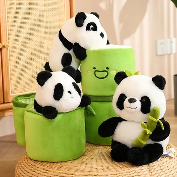 Juokingas Mielas Panda su Bambuko Ūgliai Pliušiniai Žaislai, Minkšti Animacinių filmų Gyvūnų Panda Bear Įdaryti Baby Doll Klasikinis Vaikų Gimtadienio Dovanos